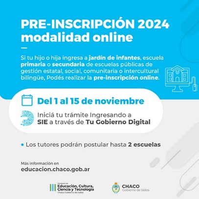 Ciclo lectivo 2024 la preinscripci n online ser del 1 al 15 de